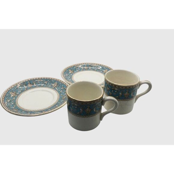 2 VINTAGE CROWN DUCAL WARE DEMI-TASSE TEA CUPS & SAUCERS - ENGLAND "ATLANTA" - Picture 4 of 16